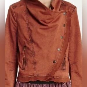 Free People Boho Collapsing Twill Raw Edge Jacket Hanna Rustic Orange women Sz L